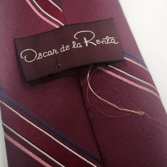 Oscar de la Renta Men's Silk + Poly Tie Necktie Burgundy Striped - Picture 3 of 4